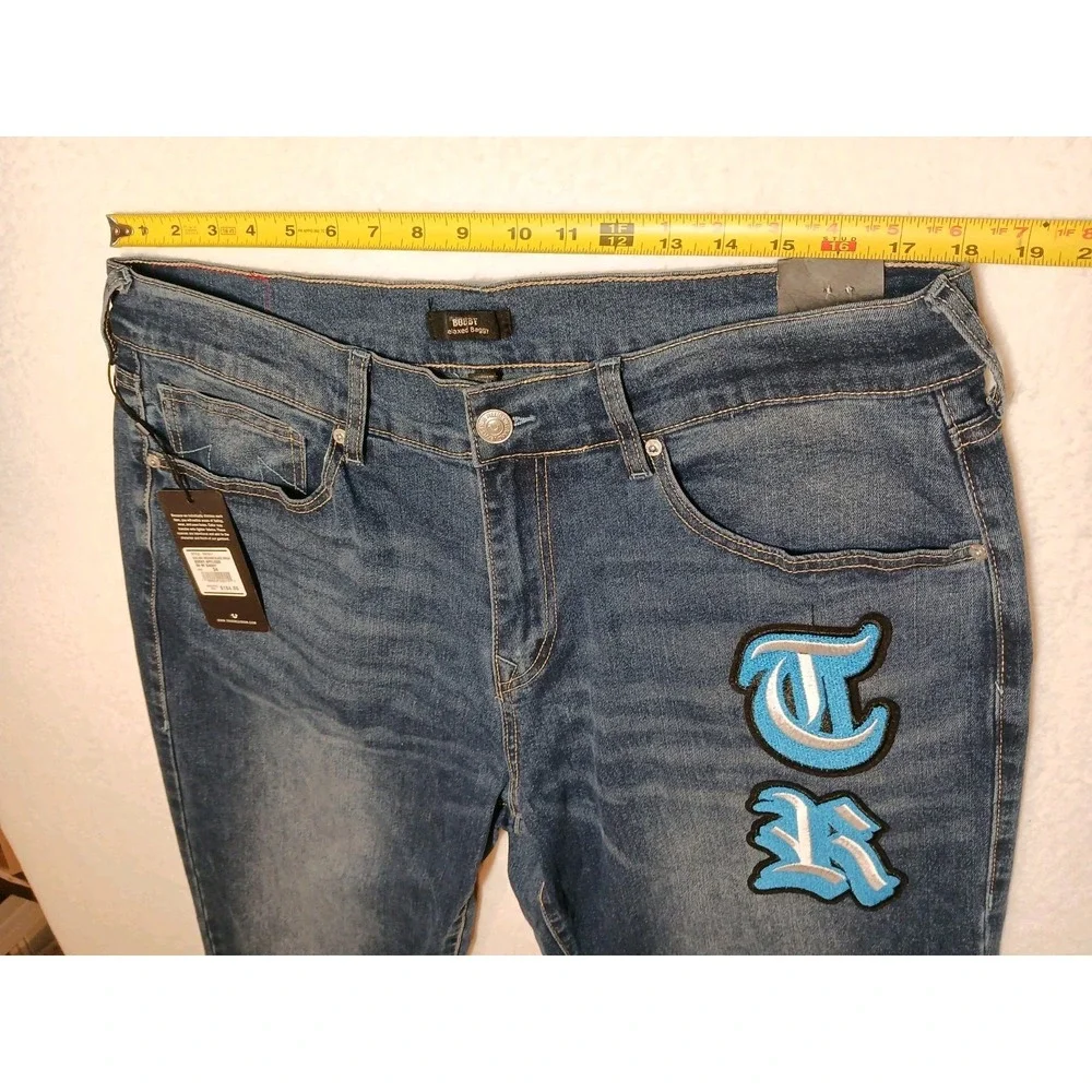 True Religion Bobby Applique Relaxed Baggy Jeans Mens W34 L32 Medium Blaze NWT